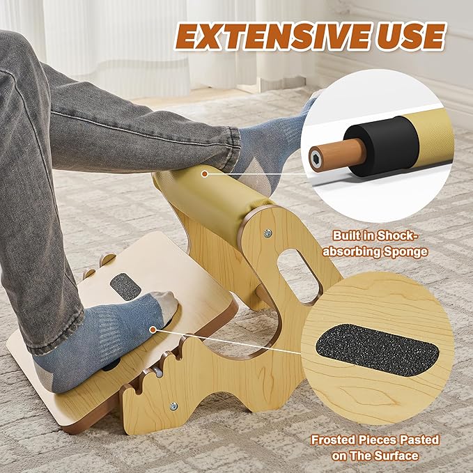 Foot Rest for Under Desk at Work- Adjustable Rocking Foot Stool with 3 Height Positions and Soft Crossbar, Ergonomic Wooden Footrest with Anti-Slip Surface for Home, Office