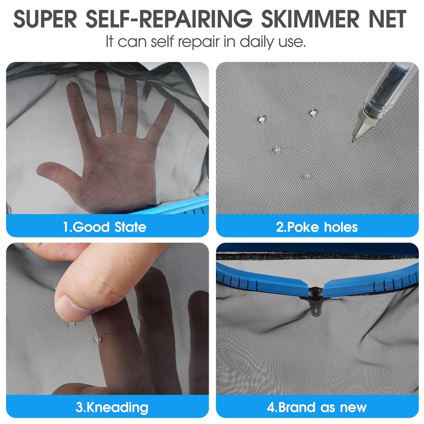 TidyMister 20'' Self-Repair Pool Skimmer Net Pool Cleaning Net with Heavy Duty Nylon Mesh, Aluminum Frame, Deep Debris Bag, for Above Ground Pool In-ground Pool Leaf Rake Net (Without Pole)