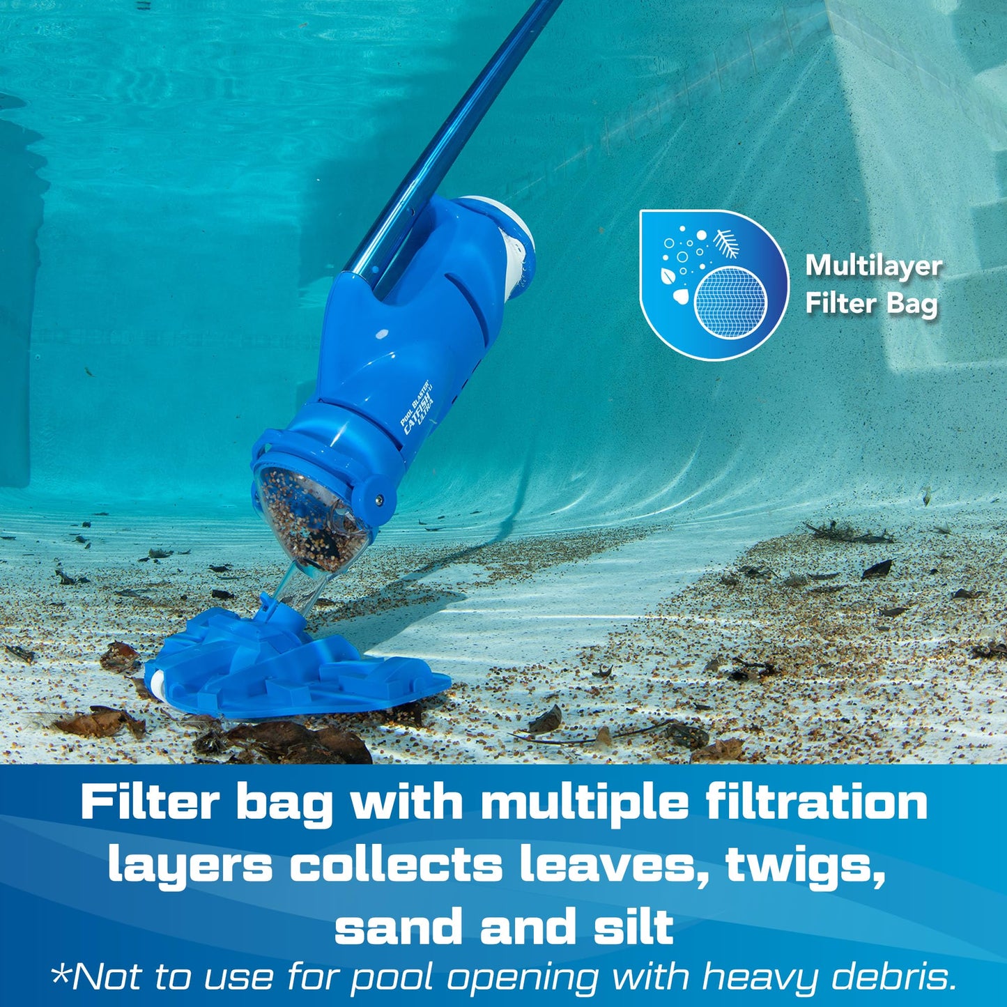 POOL BLASTER Catfish Ultra Rechargeable, Battery-Powered, Pool-Cleaner, Ideal for In-Ground Pools and Above Ground Pools for Cleaning Leaves, Dirt and Sand & Silt.