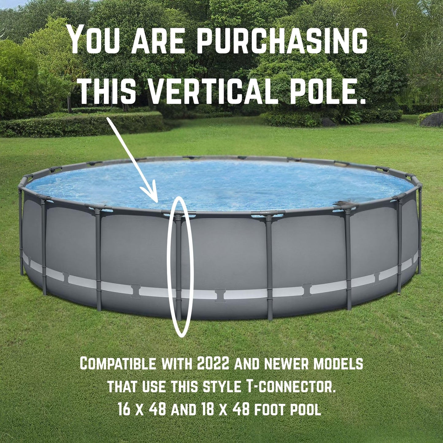 Replacement Vertical Pool Leg / Pole Frame Support Bar Gray Oval Compatible with Bestway Power Steel and Pro Max 18ft x 48in and 16ft x 48in Above Ground Swimming Pools (2 Pack) – Fits 2022+ Models