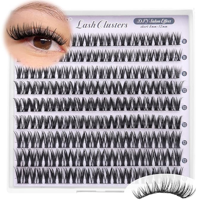 ALICE Short Lash Clusters 8-12mm Wispy Volume Eyelash Extensions Natural Thin Band Eyelash Clusters Individual Lashes DIY Lash Extensions