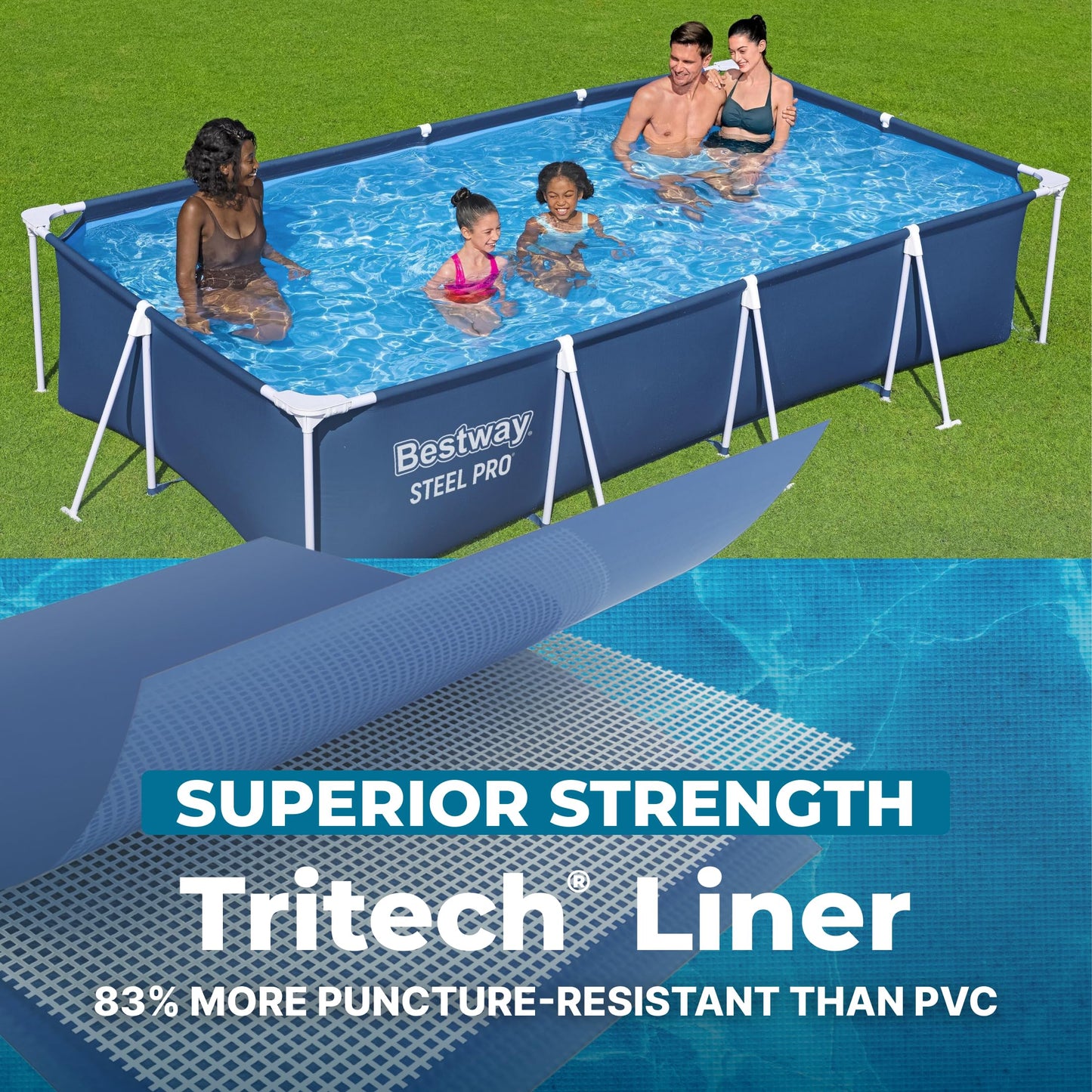 Bestway Steel Pro 13 Foot x 32 Inch Rectangular Above Ground Outdoor Pool Steel Framed Vinyl Swimming Pool with 1,506 Gallon Water Capacity, Blue
