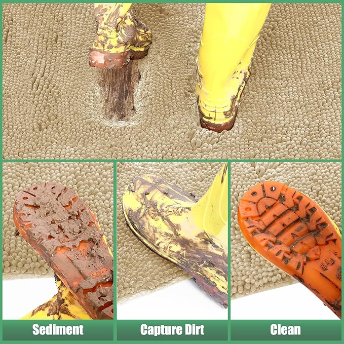 IM HOME Chenille Absorbent Outdoor Doormat 48" x 30", Washable Muddy Door Mats for Dog Non Slip Indoor Doormat Dog Mat for Muddy Paw Front Inside Doormats for Entryway Light Beige