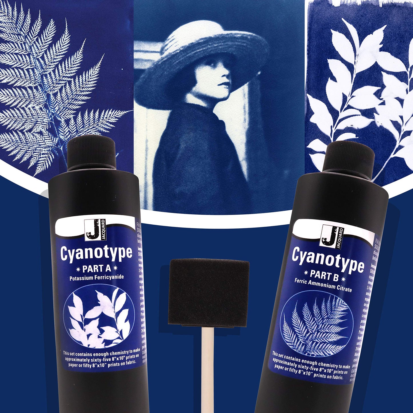 Jacquard Cyanotype Kit - Sun Printing Sensitizer Set for Paper & Fabric - Complete Blueprint Art Kit with Sponge Brush - Cyanotype Supplies for Photographers, Crafters & Kids