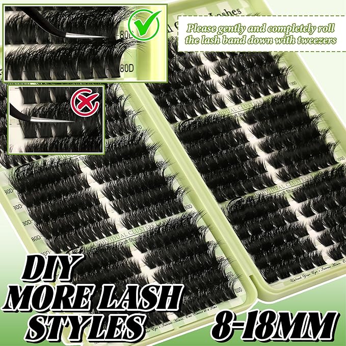 Lash Clusters 80D 100D 150D 200D C D Curl Lash Clusters Kit 430Pcs DIY Cluster Eyelash Extensions Eyelash Clusters Cat Eye Lashes Clusters Eyelash Extensions Lash Glue Lash Tweezers