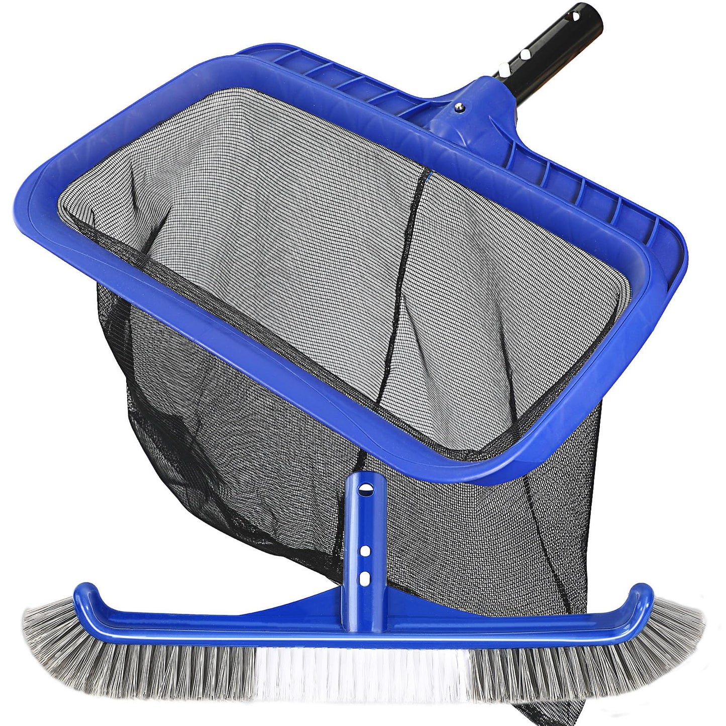 Pool Brush Head & Fine Mesh Pool Skimmer Kit，17" Pool Brushes for Cleaning Pool Wall， Reinforced Frame Pool Net Leaf Skimmer Cleaning Tool with Deep Fine Nylon Mesh Net Bag for Fast Cleaning
