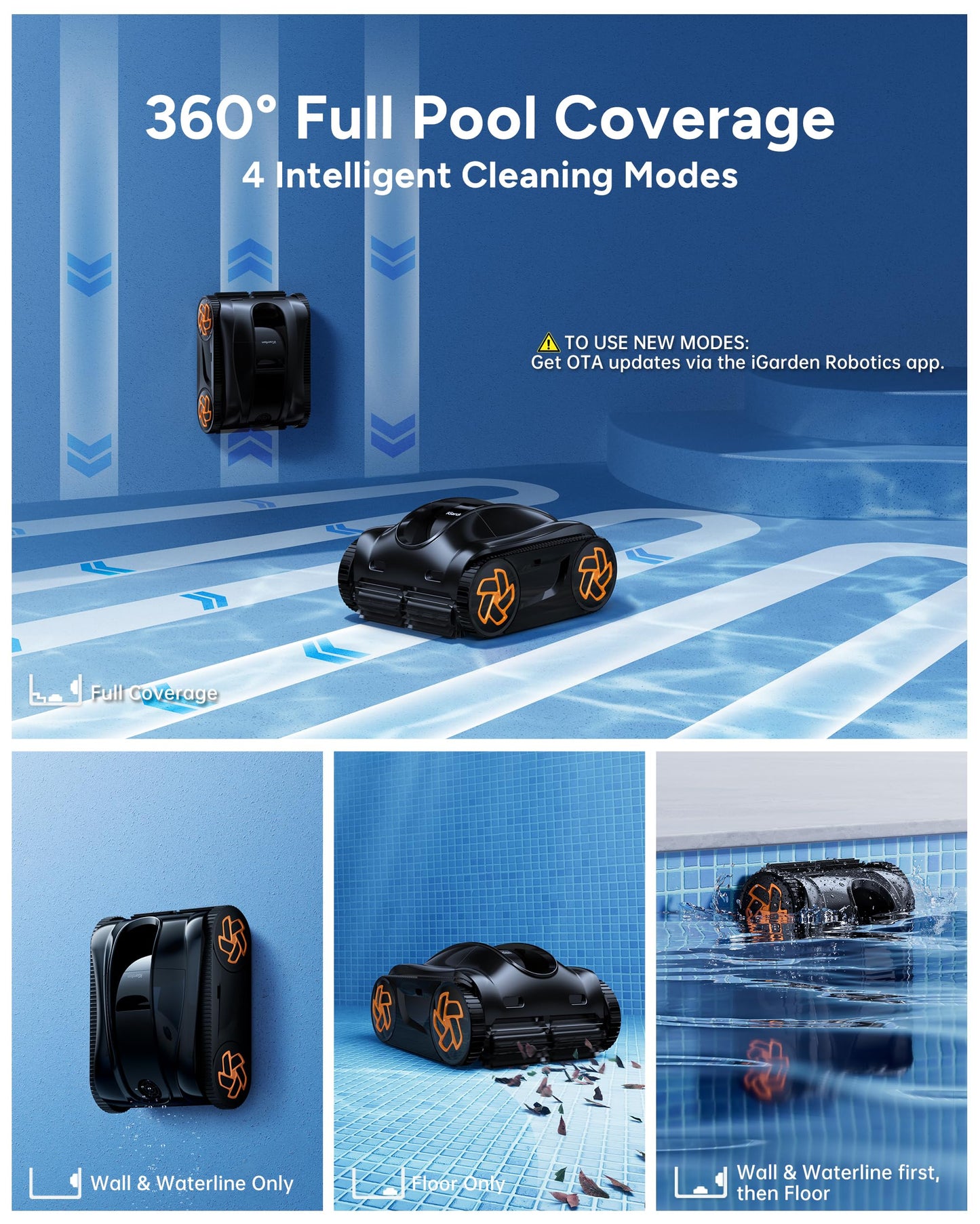 iGarden Robotic Pool Cleaner K Series, Cordless Pool Vacuum Robot for Inground & Above Ground Pools, Smart Navigation, Touchscreen, Self-Parking, Cleans Floor, Wall & Waterline, 220 Min