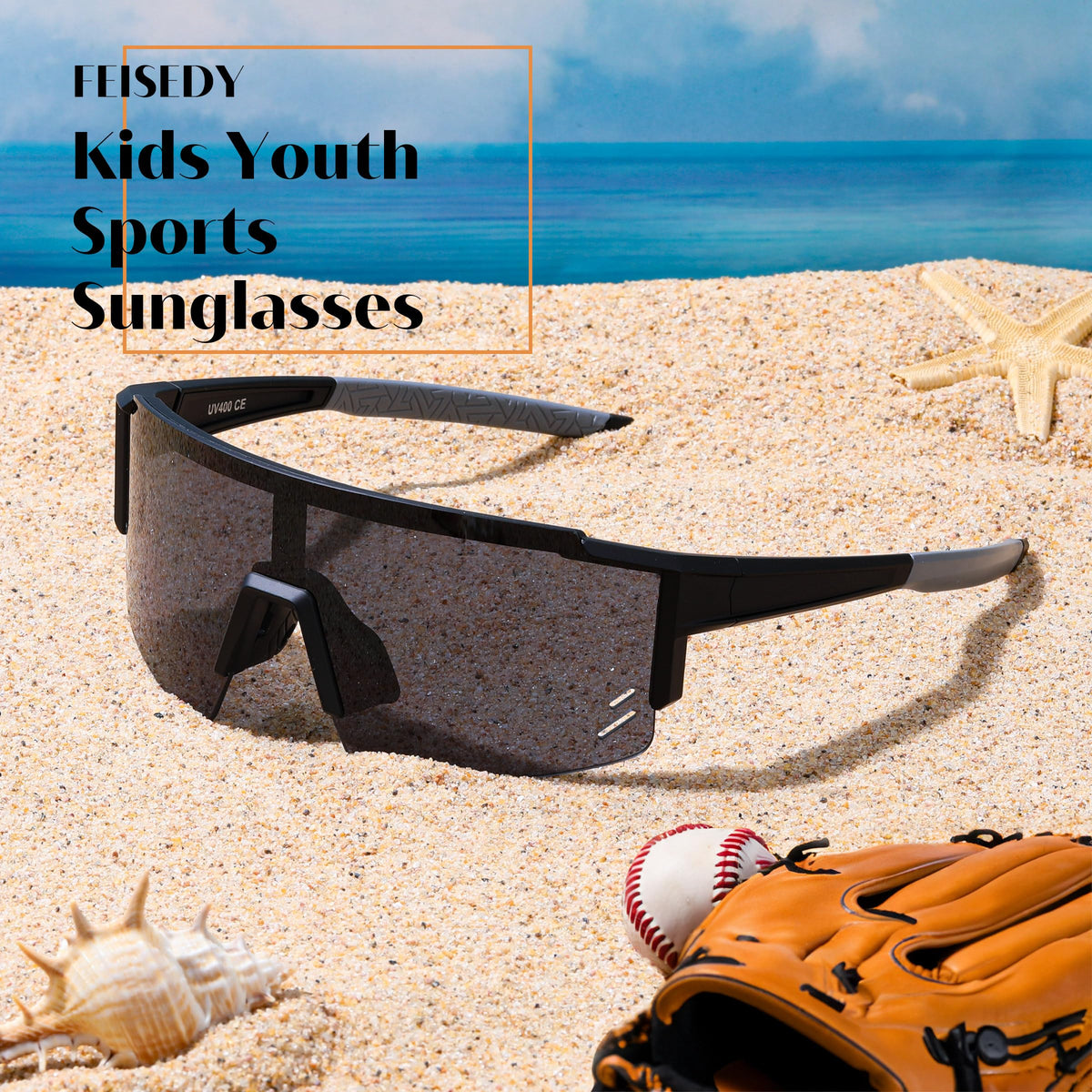 FEISEDY Kids Sunglasses Youth Baseball Sun Glasses, UV400 Sports Teens Cycling Shades for Boys Girls Age 8-16 B0048