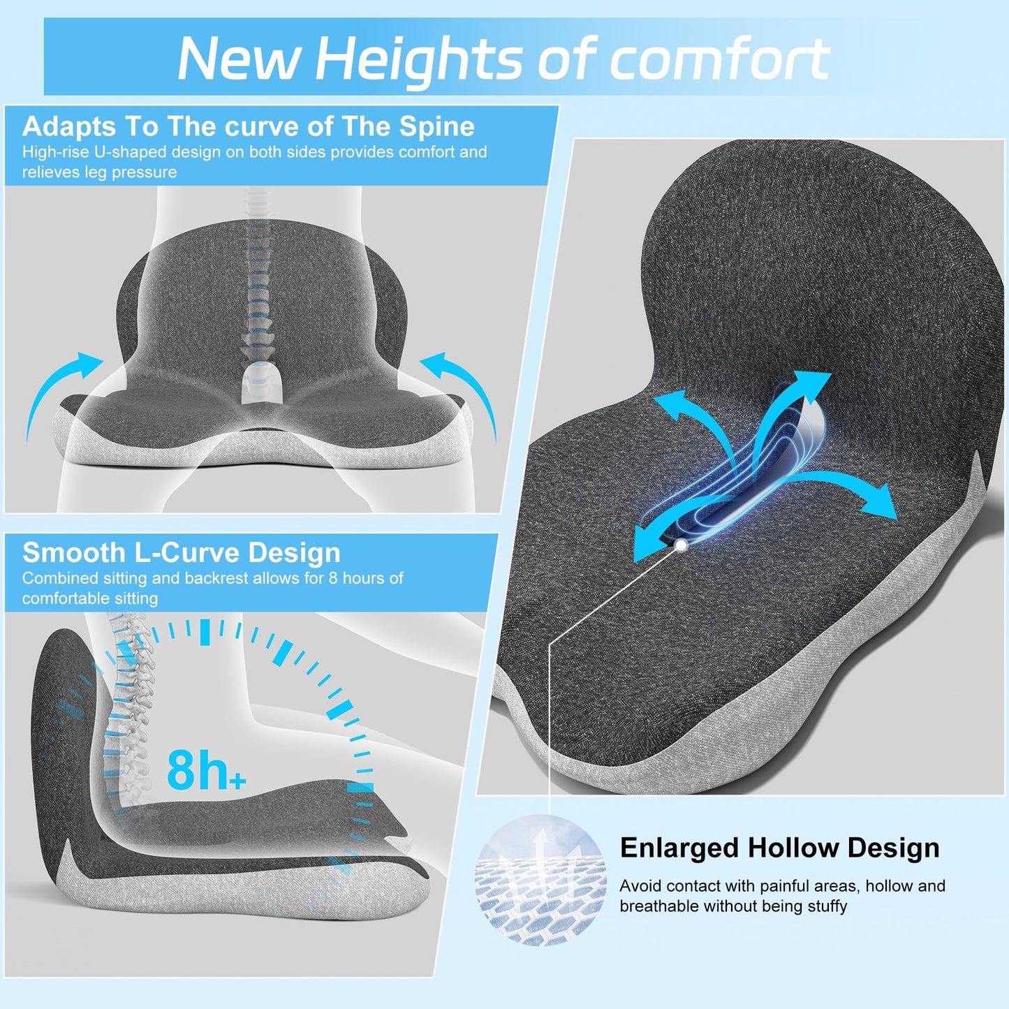 jpinlr Truck Driver Seat Cushion, Memory Foam L-Shaped Ergonomic Cushion for Office Chairs, Comfort & Support for Long Sitting