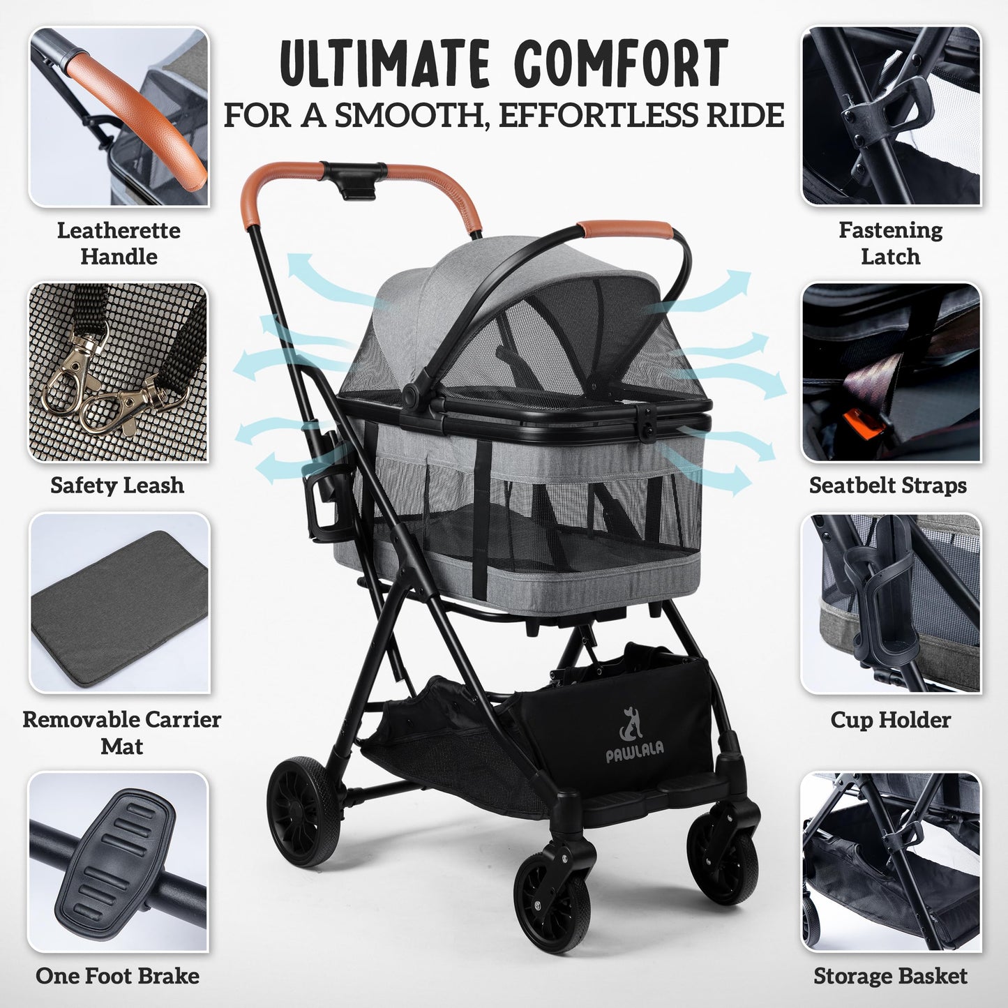 Pet Stroller with Detachable Carrier - Ideal for Small to Medium Dogs & Cats - Compact & Convenient Design - Easy Assembly Pet Stroller for Cats, Dog Strollers for Small Dogs - Metallic Gray