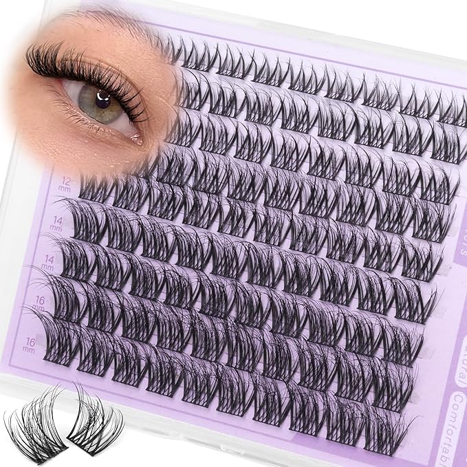Wispy Lash Clusters Fluffy Eyelash Clusters 8-16mm Natural Cluster Eyelash Extension Spider Lashes Clusters CD Curl Individual Lashes Thin Soft Band Cluster Lashes for Comfortable Wear