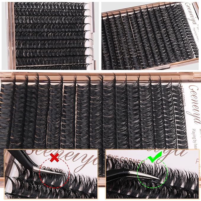 Geeneiya Volume Lash Clusters Eyelash Clusters DIY Lash Extension D Curl Eyelash Extensions,10-14mm Eye Corner Individual Eyelashes and 16-18MM Cluster Lashes