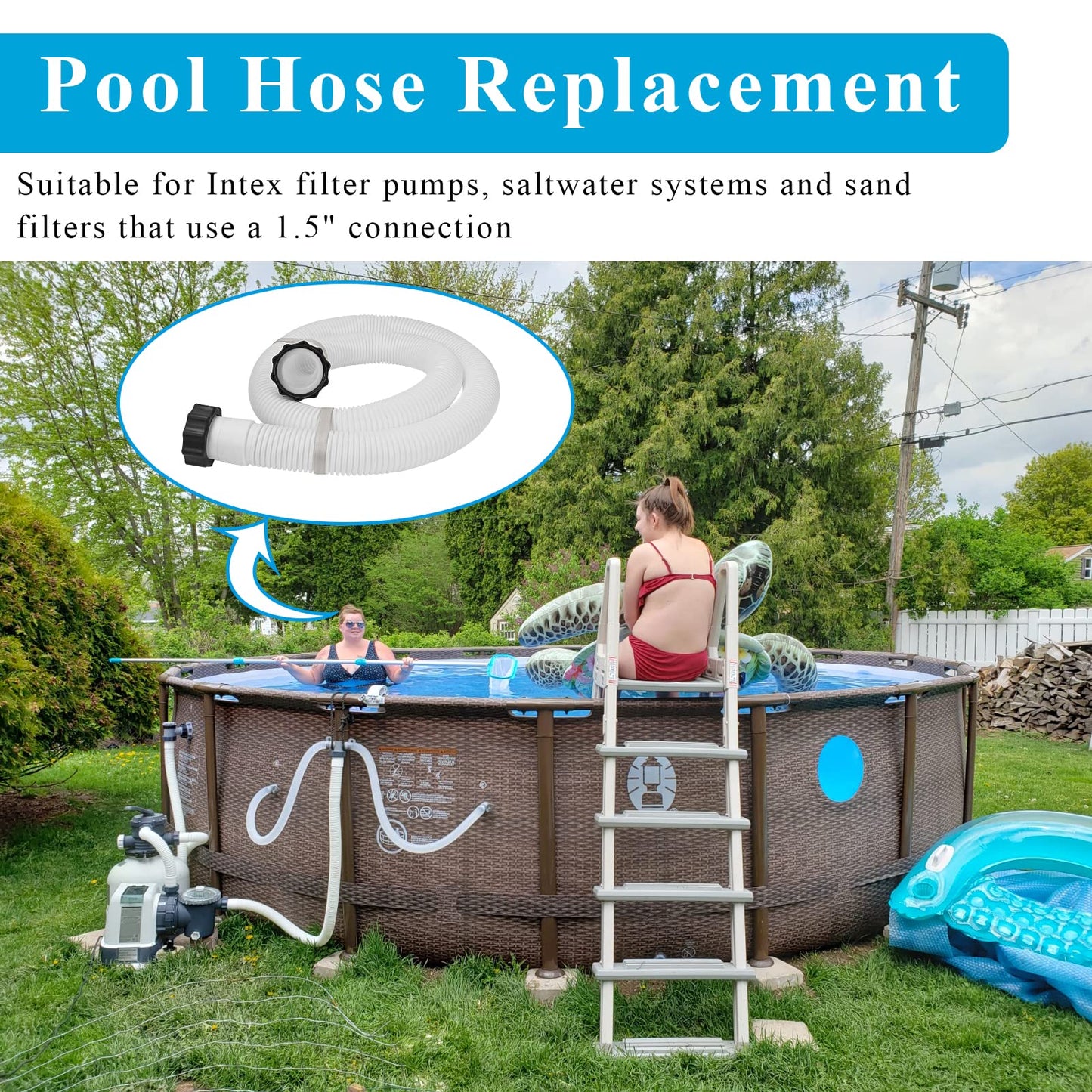 1.5" Pool Pump Hose for Intex Sand Filter Pump & Saltwater System, 59" Long Pool Sand Filter Hose 29060E Replacement for Coleman Above Ground Pool Filter - 2 PCS