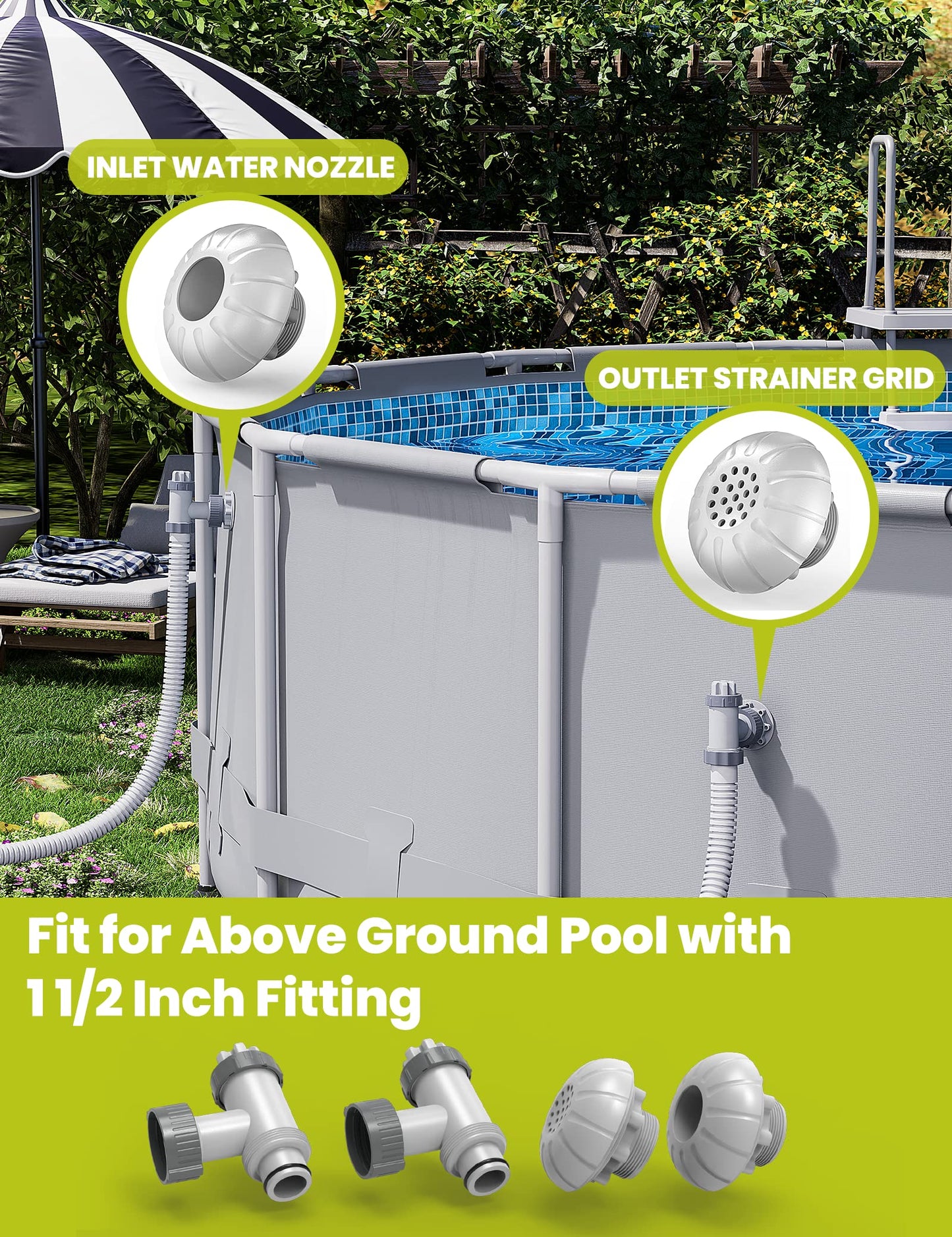 POOLHACKER Above Ground Pool Parts, Pool Accessories and Parts Includes Plunger Valve, Pool Inlet Nozzlet and Outlet Strainer Part Set, Above Ground Swimming Pool Plunger Valves Replacement Part