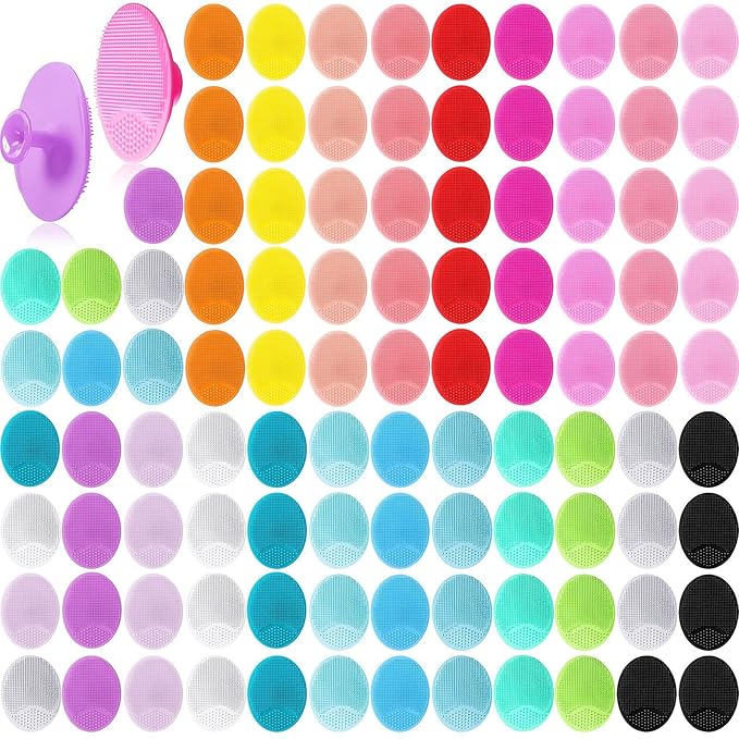 Roshtia 100 Pcs Silicone Face Scrubber Facial Cleansing Brush Handheld Soft Bristle Face Exfoliator Manual Cleansing Wash Brush for Massage Body Skin Care Pore Blackhead Removal, 20 Colors