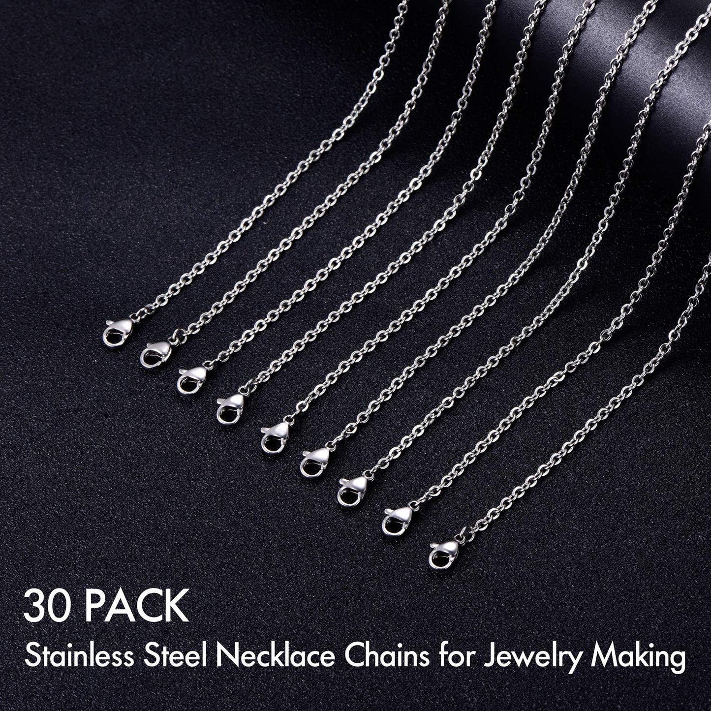 30 Pack 24 Inch Necklace Chain Stainless Steel Link Cable Chain Necklace with Lobster Clasps for DIY Jewelry Making