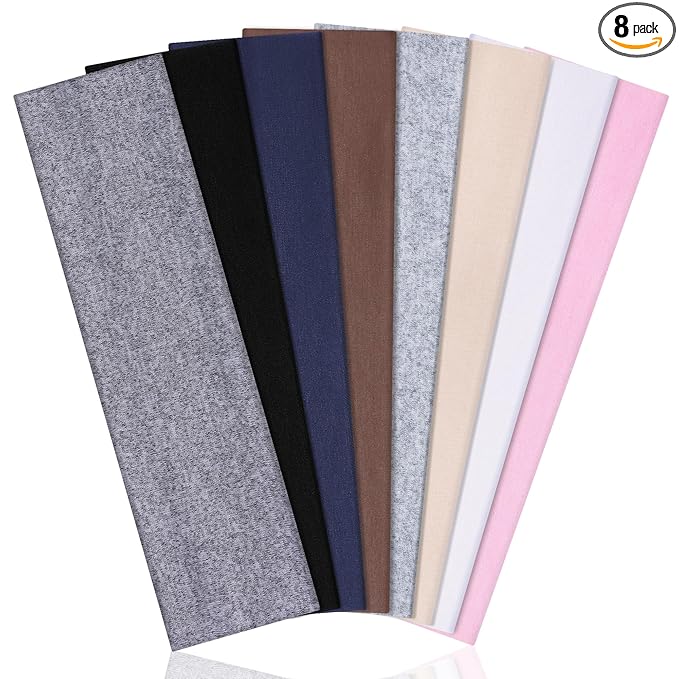 Ztomine 8 Pack Headbands for Women Non Slip - Stylish Sports Hair Bands for Women's Hair - Soft Cotton Cloth Stretchy Headbands for Women for Yoga, Outdoor Exercise Running