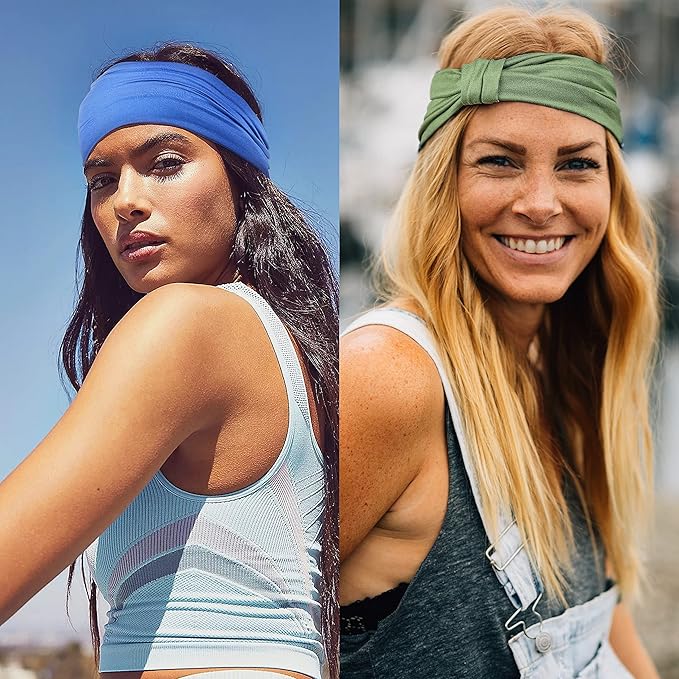 GiLi 6 Pack Wide Headbands for Women Non Slip Soft Elastic Hair Bands Yoga Running Sports Workout Gym Head Wraps, Knotted Cotton Cloth African Turbans Bandana (with 6 Pcs Hair Ties)