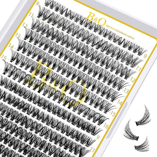 B&Q Lash Clusters 280PCS Natural Eyelash Clusters 30D 40D C 9-16 Individual Lash Wispy Eyelash Extension with Soft Thin Band Classic Look Pestañas Postizas Comfortable DIY at Home(30D+40D-C-9-16MIX)
