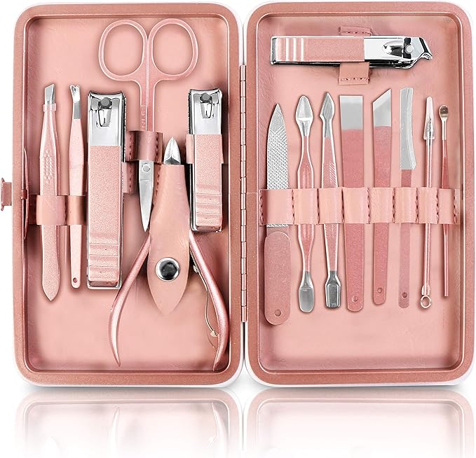 Utopia Care - Manicure Kit for Women and Men, Manicure Set with Nail Clippers or Nail Kit Includes Fingernail & Toenail Clippers,16Pcs Pedicure Kit Stocking Stuffers with Travel Case - Pink