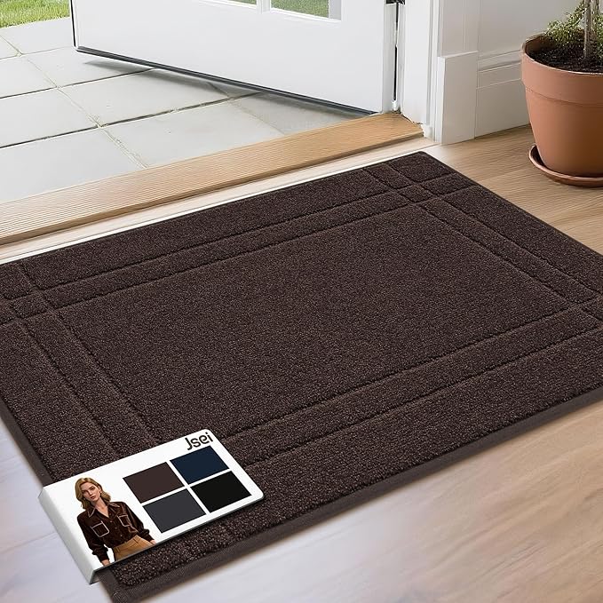 JSEI Entryway Rugs Doormat 20"x32", Non-Slip Dirt Trapper Door Mats Indoor, Washable Absorbent and Stain Resist Welcome Floor Mat for Front Door, Dog Door Mat, Dirty Wet Shoes & Paws, Brown