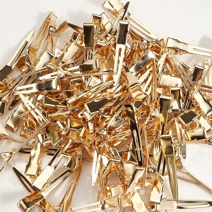Qearl 120 PCS 1.77" Single Prong Curl Clips Gold Curl Pins Duckbill Clips Metal Alligator Clips for Hair Extensions Styling (Gold)