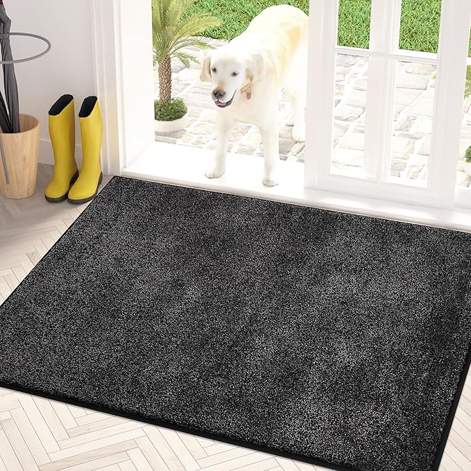 PURRUGS Dirt Trapping Door Mat 31.5" x 47", Non-Slip Machine Washable Entryway Rug, Dog Doormat, Indoor Front Door Mat, Super Absorbent Entry Rug for Muddy Shoes & Paws, Charcoal