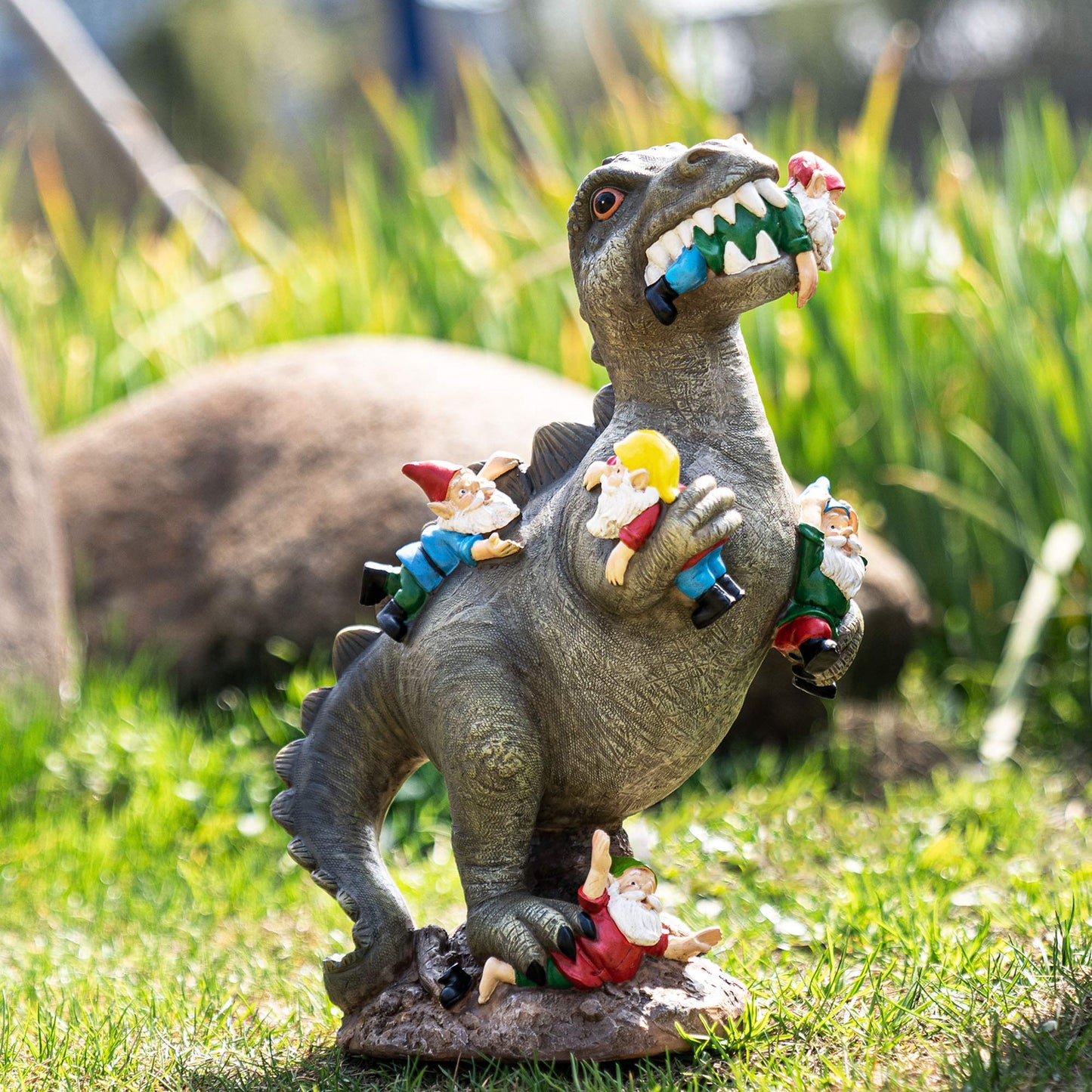 SOWSUN Garden Gnomes Statues Yard Decorations Outdoor Garden Decor, 14â Dinosaur Gnomes Garden Statues, Patio, Lawn Ornament, Gardening Gifts for Women for Housewarming
