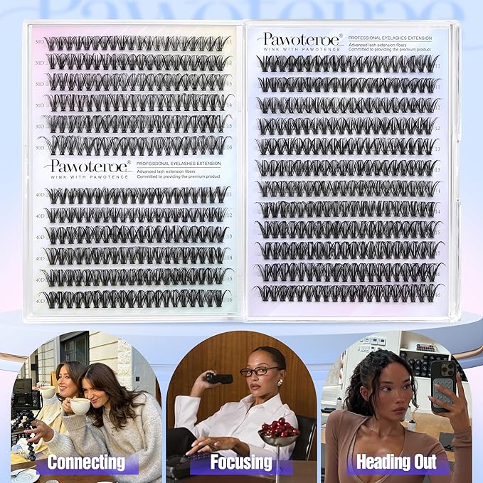 Pawotence Lash Clusters 480pcs Individual Lashes 30D 40D Cluster Eyelash Extensions Eyelash Clusters Lash Extensions for Self Application (30D&40D, 0.07D, 11-16mm Valuable Pack)