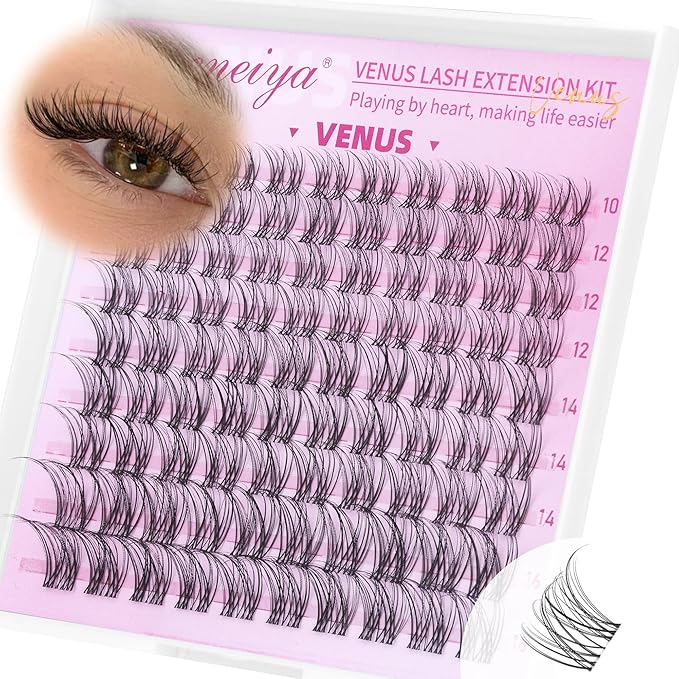 Geeneiya VENUS Lash Clusters, 10-16MM Invisible Natural Eyelash Clusters, Wispy Clear Band Cluster Lashes for Beginners, Waterproof Cluster Eyelash Extensions DIY Lashes (Not Kit)