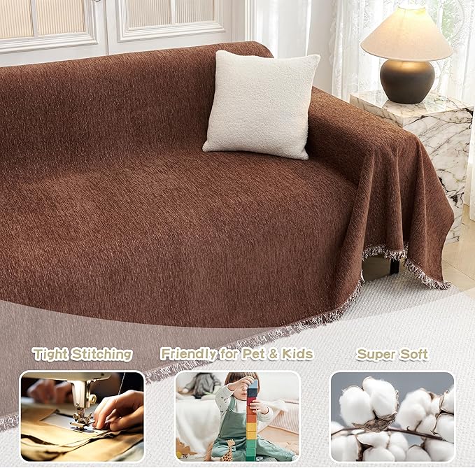 MYSKY HOME Oversized Couch Cover for 3 Cushion L Shaped & Sectional Sofa, Pet Friendly Non Slip Furniture Protector, 91"x150", Chocolate