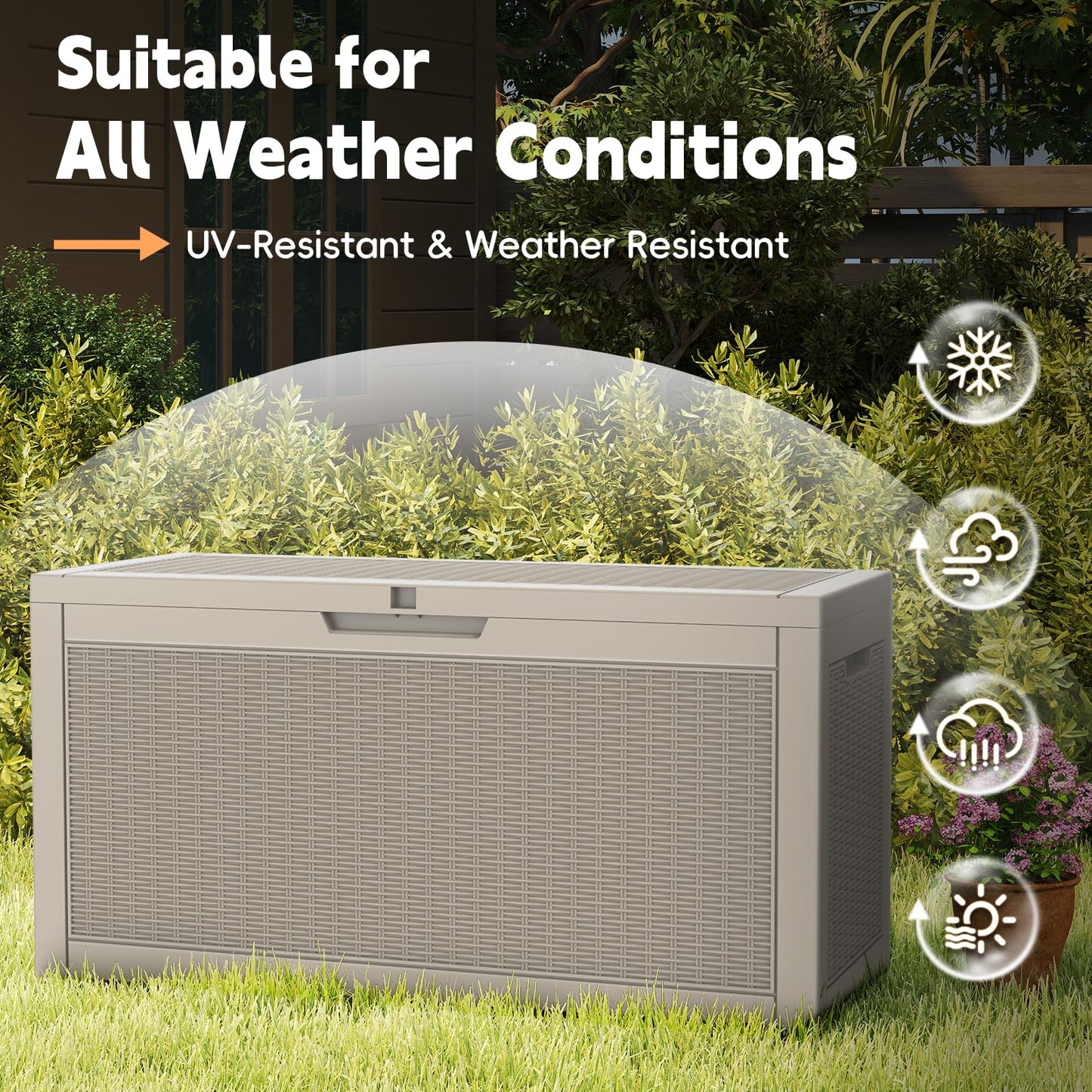 LubanNese Outdoor Storage Box, 66 Gallon Deck Box Waterproof, Outdoor Storage Bin for Patio Furniture Cushion, Garden Supply, Weatherproof, Lockable, Grey
