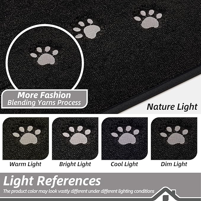 BEQHAUSE Dog Door Mat for Mud Paws Dirt Trapper Doormat Non-Slip Entryway Rugs Absorbent Welcome Mat Washable Indoor Floor Mat Low-Profile for Front Door, 32" x 70", Black