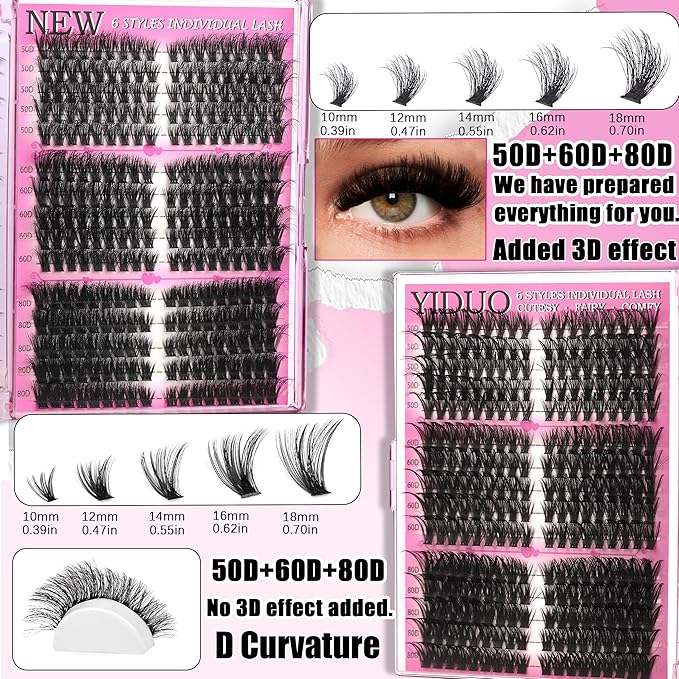 YIDUO Lash Cluster Kit Makeup Bag Set 1686pcs 40D+50D+60D+80D+100+Spikes+Bottom Full Eyelash Cluster Kit Volume Wispy 10-20mm DIY Lashes Extensions with 2X Bond&Seal DlY at Home