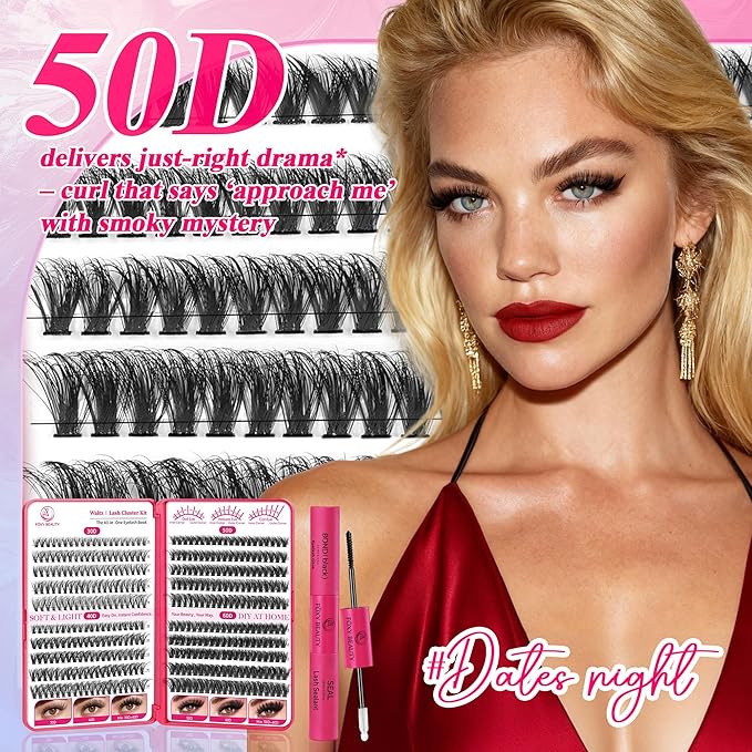Waltz Lash Clusters Kit Lash Clusters Lashes D Curl Eyelash Clusters Natural Lash Extension Kit Fluffy False Eyelashes DIY at Home with Bond and Seal