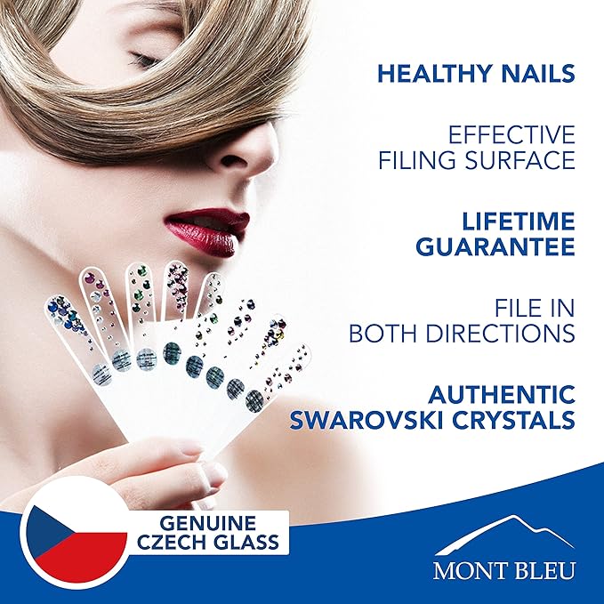 Mont Bleu Gift Set of 5 + 1 free Glass Nail Files hand decorated with crystals - womens gifts - Handmade gifts - Czech Tempered Glass - Best Crystal Nail Files Kit for Natural Nails