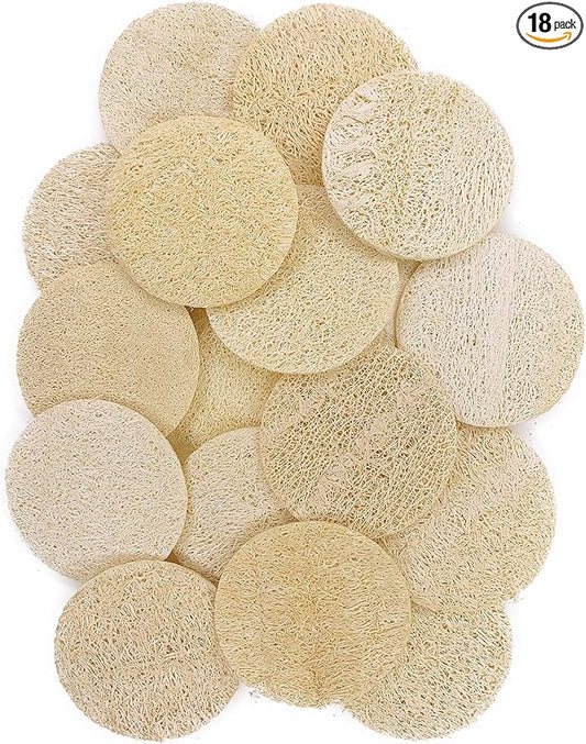 18 pcs/Set Natural Exfoliating Face Pad Loofah Sponge Facial Brush - Makeup Remover - Shower Scrubber - Remove Dead Skin - Body Bath Spa for Men & Women - Renewable Resource - Pack of 18