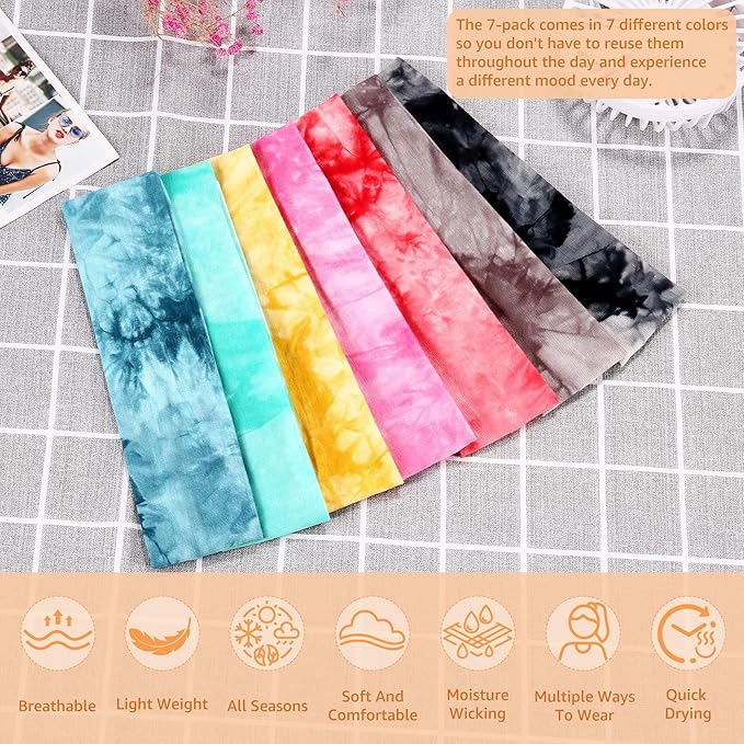 DiyJibb Headbands for Women, Stretchy Non Slip Soft Cotton Cloth Hair Bands for Sports, Workout, Yoga and Running, 7pcs
