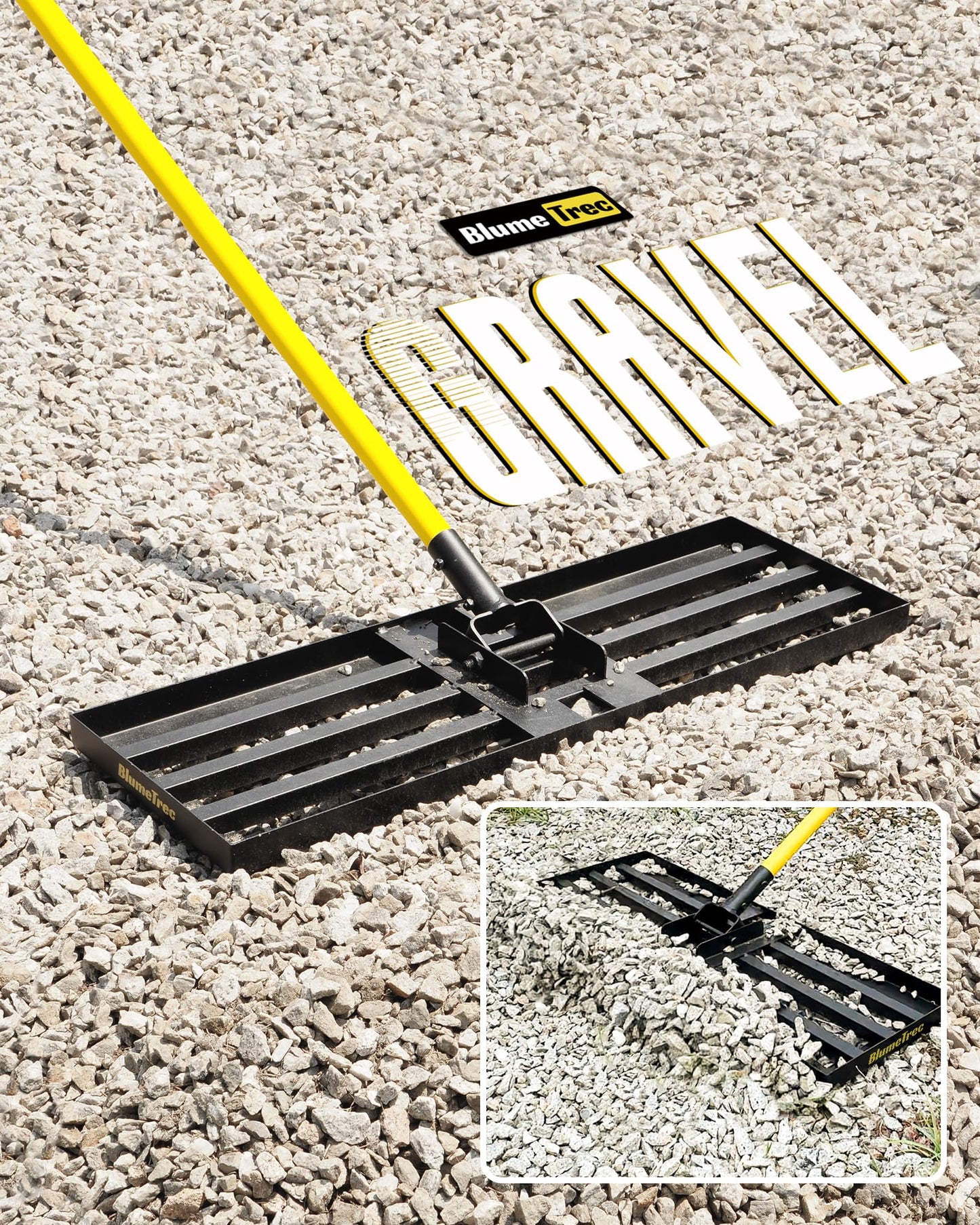BlumeTrec Lawn Leveling Rake, 45"x10" Heavy Duty Sand Leveling Tool with 7FT Long Handle, Steel Golf Rake for Soil, Compost, Gravel, Lawn Leveler for Yard, Garden, Golf Course, Landscaping Level Tool