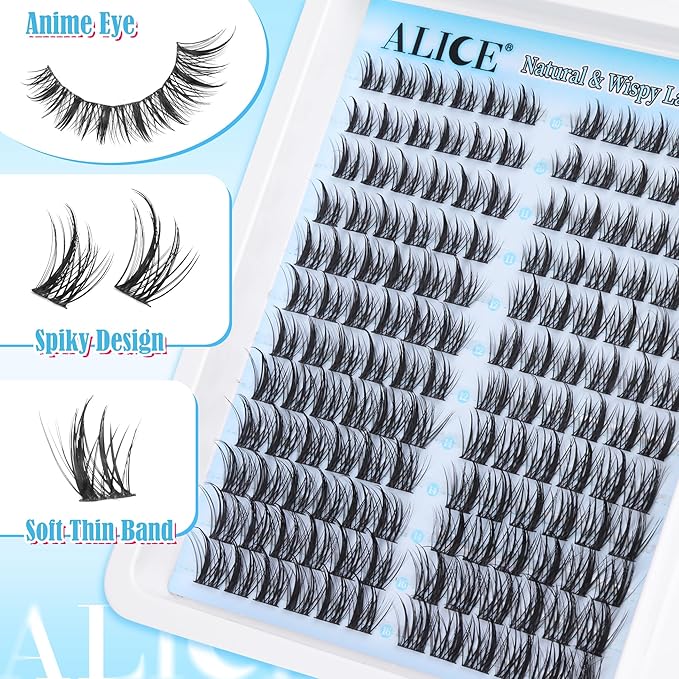ALICE Natural Lash Clusters DIY Lash Extensions Wispy Eyelash Clusters Anime Cat Eye Cluster Eyelash Extensions10-16mm Individual Lashes 144pcs