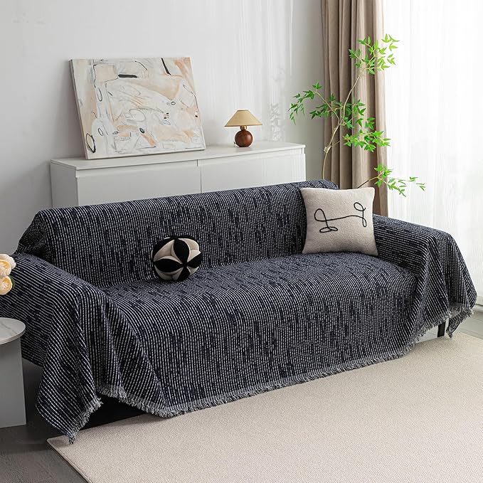 MYSKY HOME Couch Covers for 3 Cushion Couch Sofa, Sectional Couch Cover L Shape Chenille Couch Cushion Covers for Pets, Furniture Protector Cover for Dogs, Kids, 91"X150", Navy