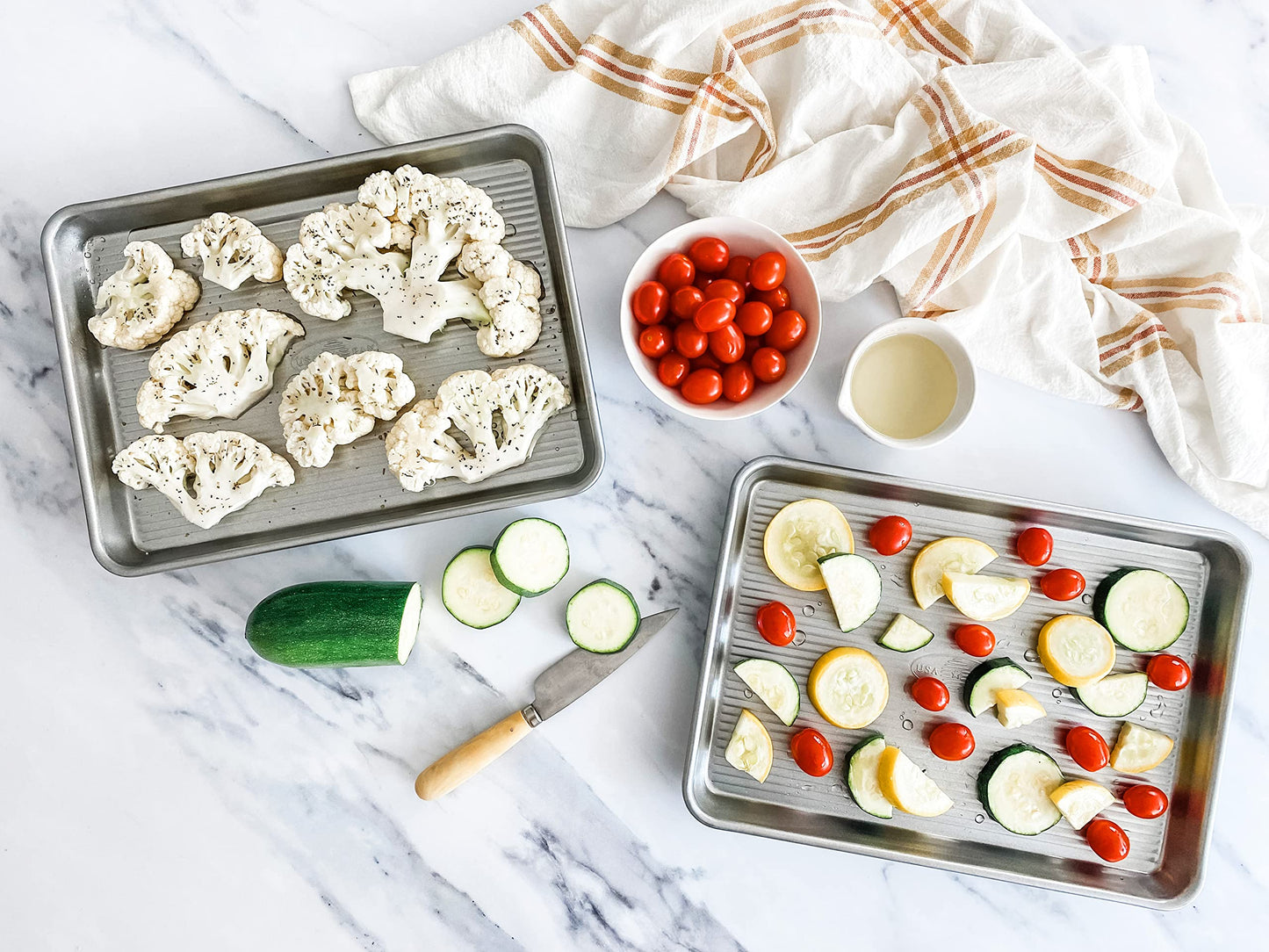 USA Pan Nonstick Quarter Sheet Pan, Set of 2 & Bakeware Muffin Pan, 12-Well, Aluminized Steel