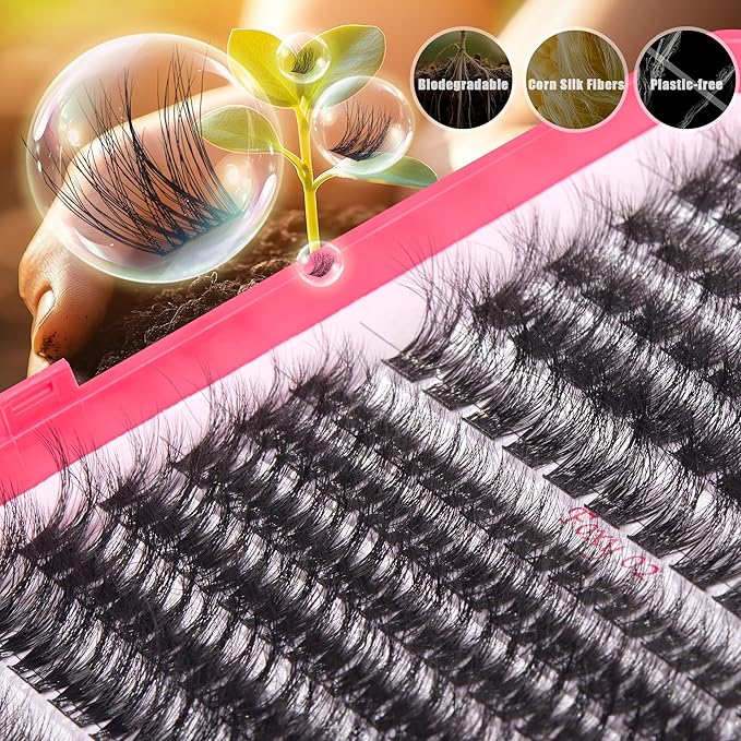 Lash Clusters - Wispy Fluffy Eyelash Clusters Natural lash extentions Biodegradable eyelash extensions individual lashes Light weight for beginner DIY at Home 0.05mm