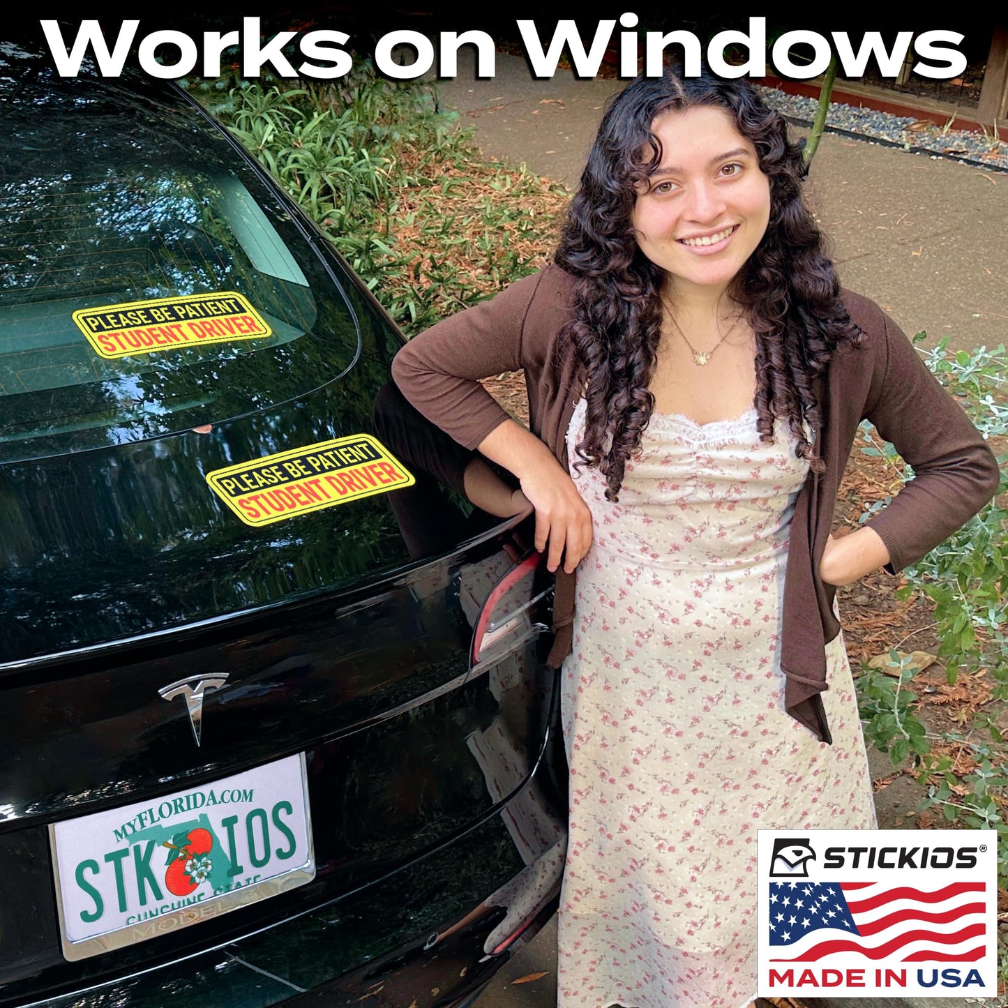 Stickios Student Driver Stickers (Non-Magnetic) for Cars & Windows - Reusable, Removable, Paint-Safe Vinyl Decals - Made in USA (10.5x4 inches, 8-Pack)