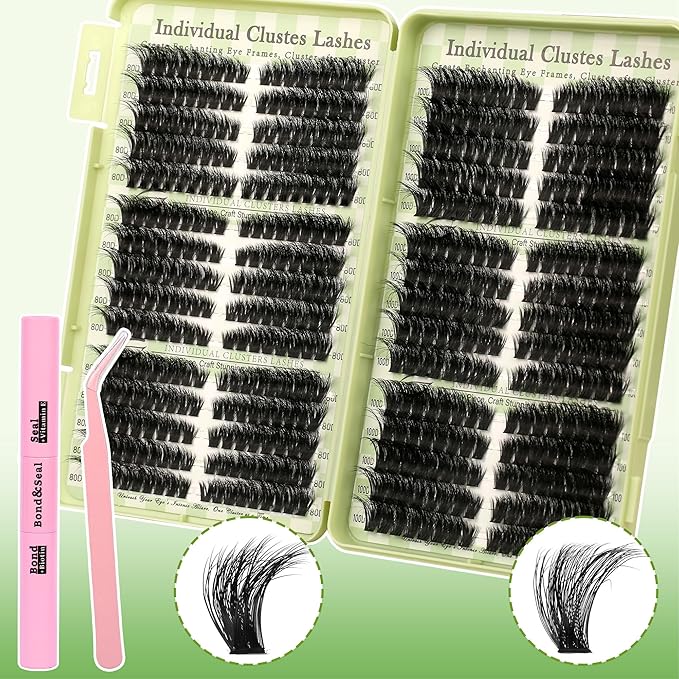 Lash Clusters Kit Wispy Lash Clusters C Curl Cluster Eyelash Extensions Cat Eye Lashes Clusters 510Pcs Volume Individual Lashes Lash Glue Lash Tweezers