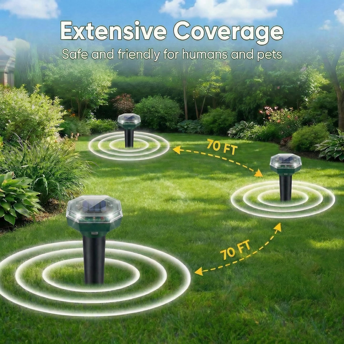 Mole Repellent Solar Powered, 4 Pack Ultrasonic Gopher Repeller, Waterproof Outdoor Pest Repellent for Moles, Gophers, Voles, Skunks in Yard, Lawn, and Garden