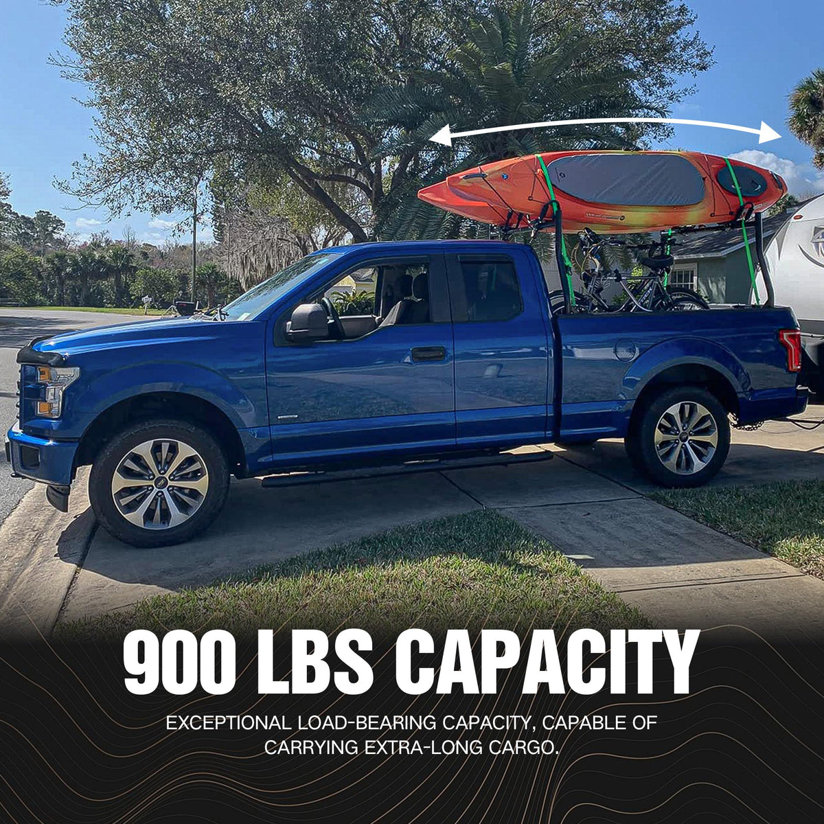 YZONA Universal Truck Bed Ladder Rack, Non-Drilling, 900 LBS Load Capacity, Fit Most Truck Bed Ranging from 53" to 68" Wide, Extendable Heavy Duty Steel Cargo Rack for Kayak, Surfboard, Lumber, Ladder