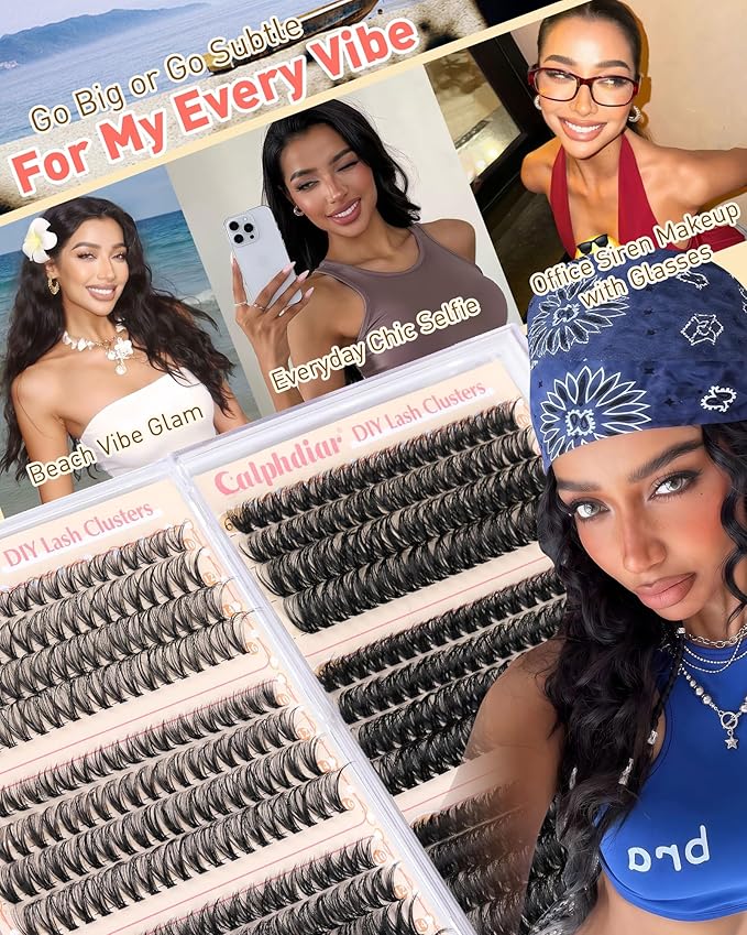 Calphdiar Eyelash Clusters 30D+40D+50D+60D+80D+100D Lash Clusters Wispy Individual Lashes 476PCS D-curly Lash Extension 10-16MM Natural Lashes Clusters DIY Cluster Eyelash Extensions