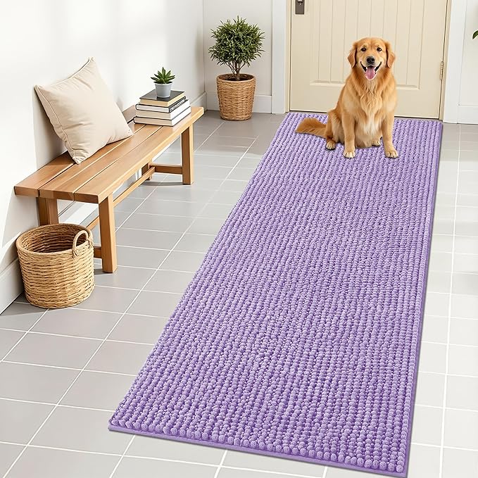 OLANLY Dog Door Mat for Muddy Paws 70x24, Ultra Absorbent Chenille Mud Doormat, Non-Slip Washable and Dirt Trapping Doormat for Indoor Entryway, Quick-Dry Indoor Pet Bed Mats for Dogs, Lavender