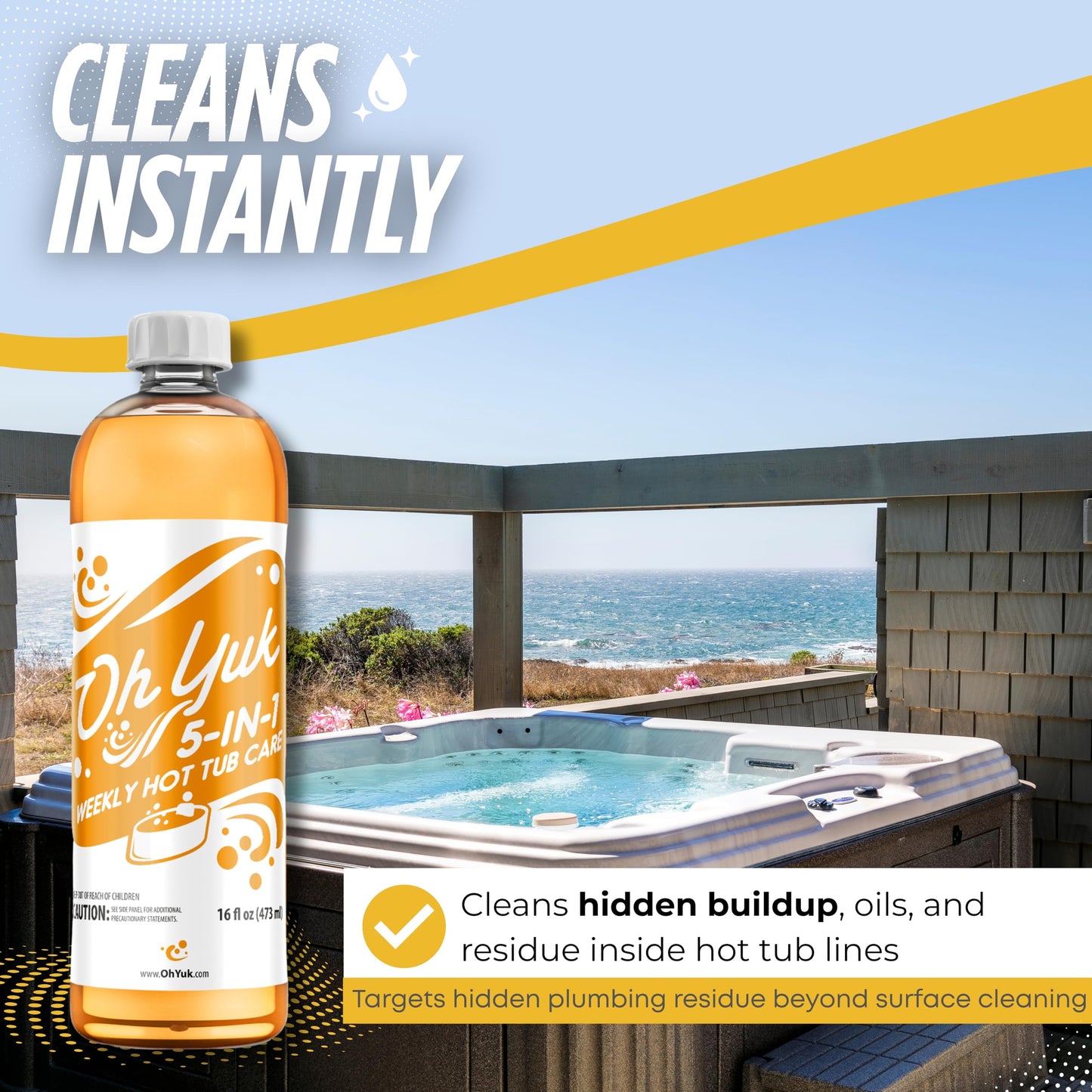 Oh Yuk Hot Tub Cleaner + 5 in 1 Weekly Hot Tub Care Combo, Hot Tub Chemicals, Hot Tub Jet Cleaner, Spa Chemicals for Hot Tub, Water Clarifier, Conditioner and Spa Treatment